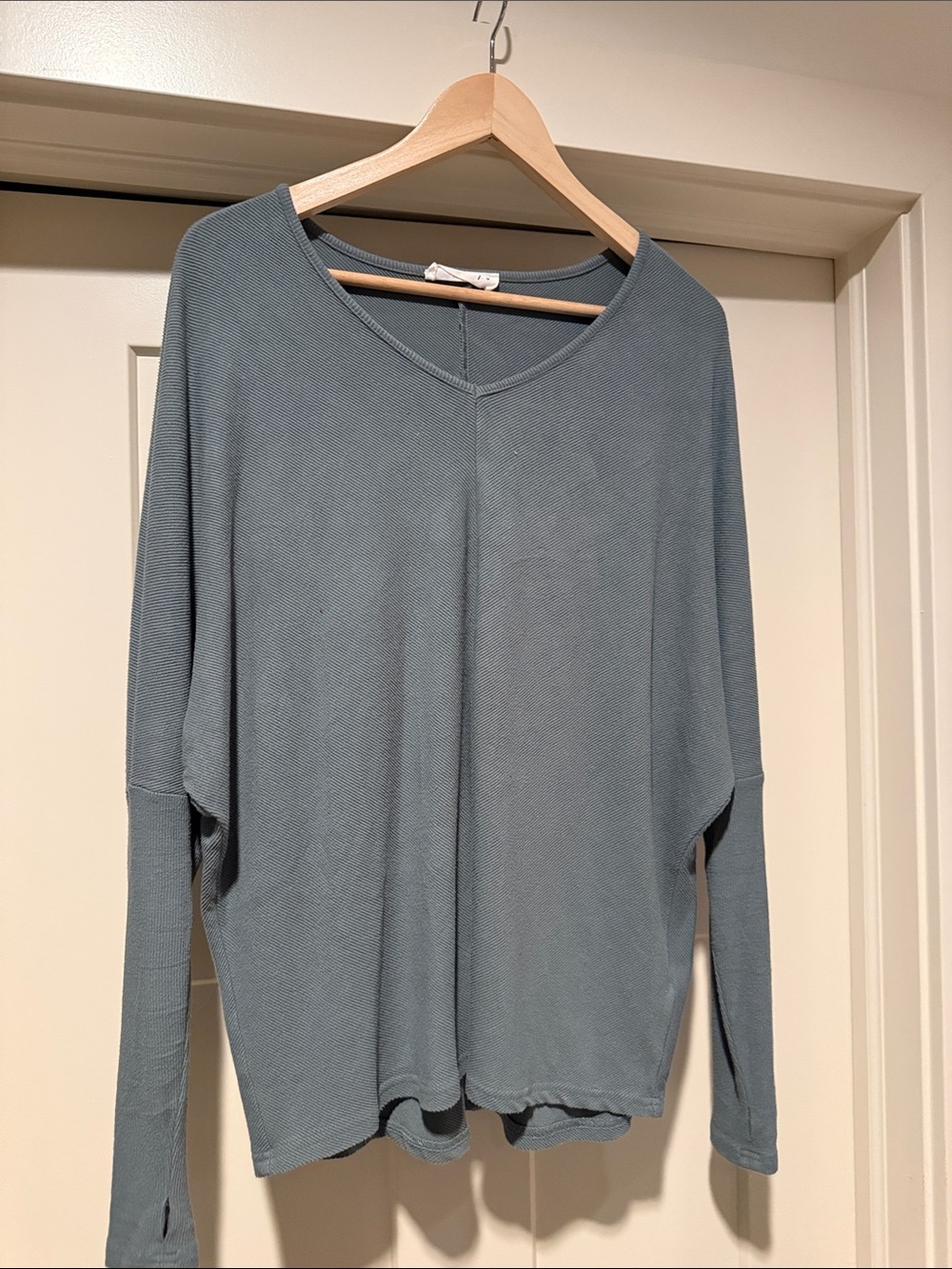 Light Slate Blue V-Neck Long Sleeve Top